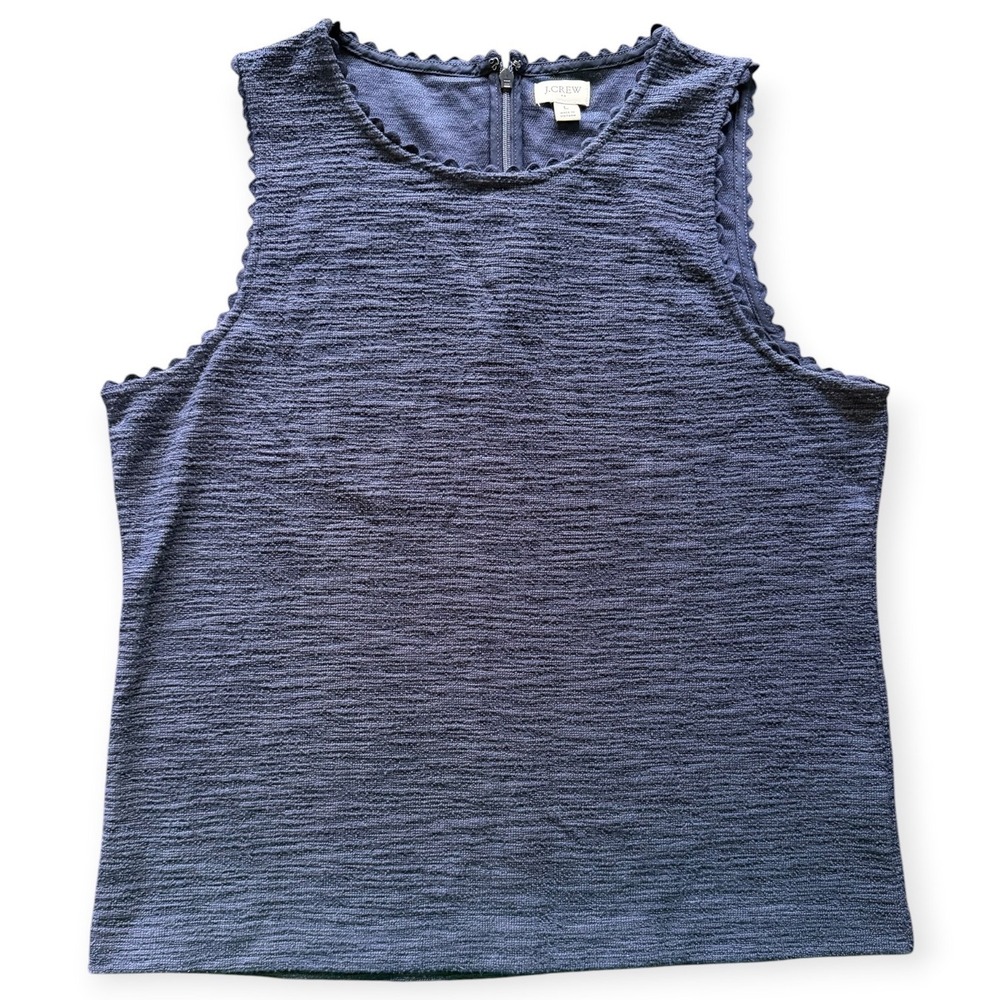 J.Crew Womens Navy Blue Textured Scallop Trim Sleeveless Shell Top Size L